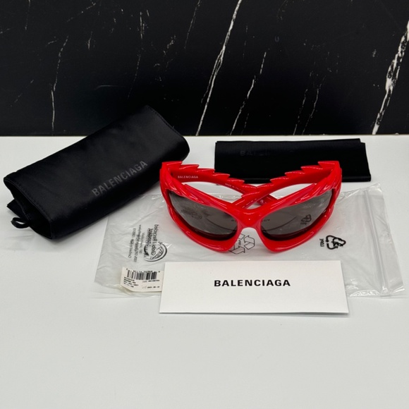 NEW BB0255S 004 BALENCIAGA RED GREY OVAL WOMEN BALENCIAGA SUNGLASSES - Picture 10 of 10